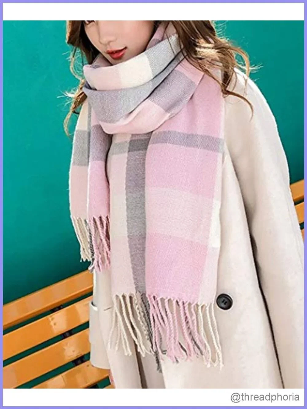 Women's Knit Plaid Long Scarf Shawl Wrap Winter Warm Heavyweight Cotton